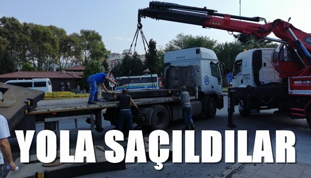 Devrilen ağırlıklar trafiği aksattı