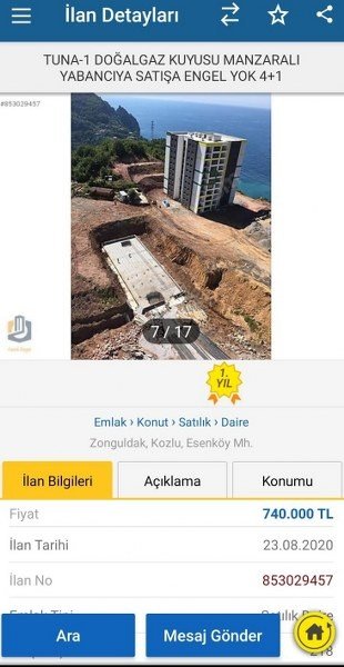 ´´Tuna-1 doğalgaz kuyusu manzaralı´´ sahibinden satılık daire! - 2