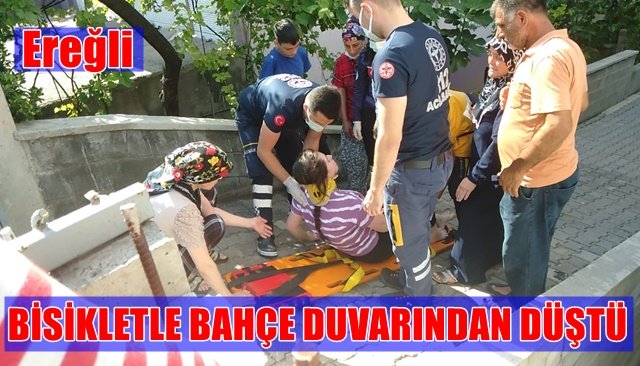 BİSİKLETLE BAHÇE DUVARINDAN DÜŞTÜ