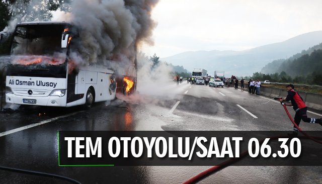 TEM’DE YOLCU OTOBÜSÜ YANDI 