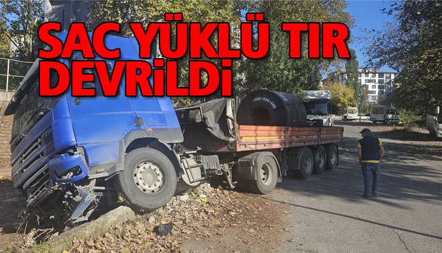 SAC YÜKLÜ TIR YAN YATTI