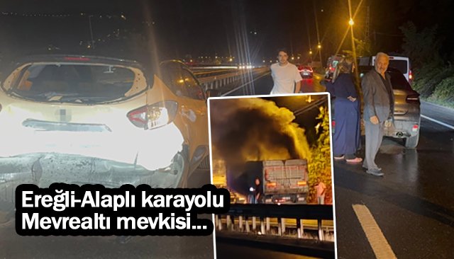 TIRIN LASTİKLERİ ALEV ALDI,  KAZA YAŞANDI