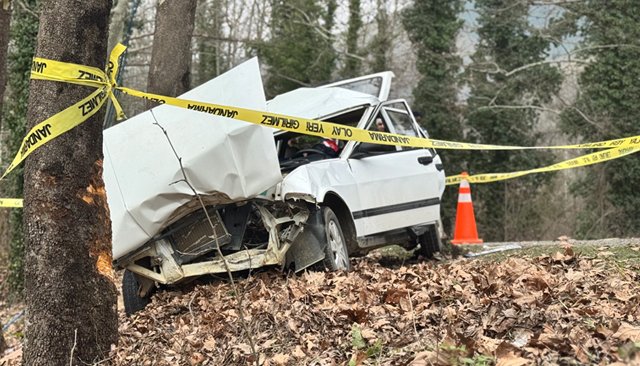 AĞACA ÇARPTI:  1 ÖLÜ, 2 YARALI