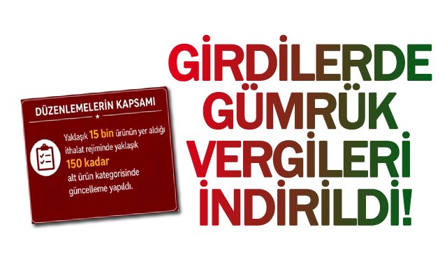 GİRDİLERDE GÜMRÜK VERGİLERİ İNDİRİLDİ!