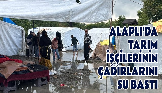 ALAPLI´DA TARIM İŞÇİLERİNİN ÇADIRLARINI SU BASTI